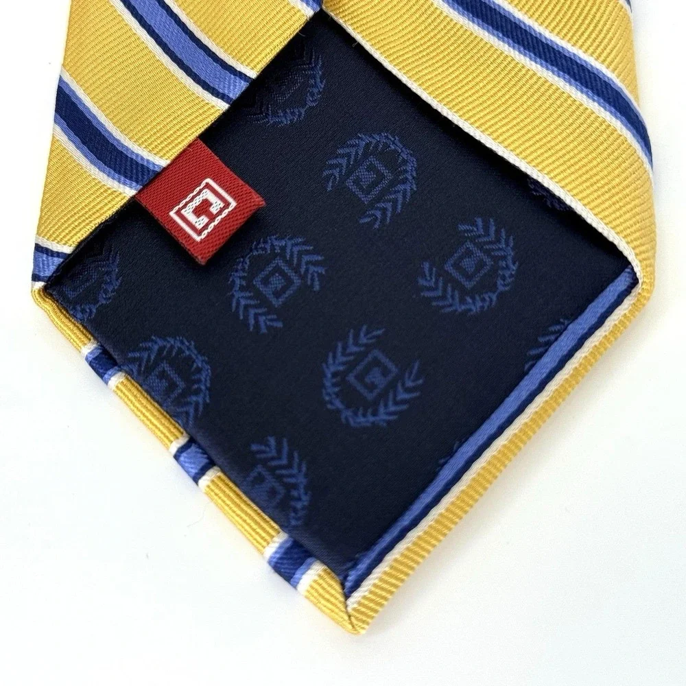 Chaps Yellow Blue Striped Silk Necktie Classic Prep School Uniform Style 60